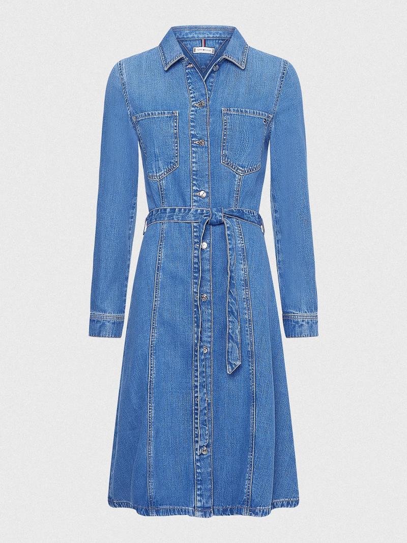 Női Tommy Hilfiger Denim Fit-And-Flare Dresses Kék | HU 56OKI